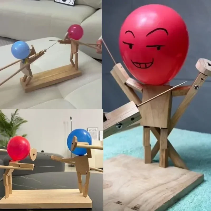 Balón de batalla hecho a mano, cercado de madera, cabeza de marioneta, combate de madera inflable, juego de batalla de globos rápido para 2 jugadores