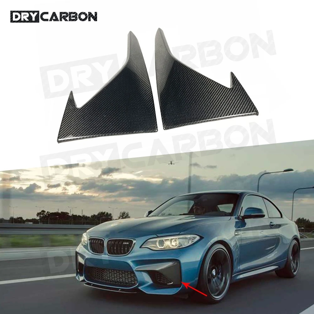 

For BMW F87 M2 2016 2017 2018 Dry Carbon Fiber Car Front Bumper Upper Splitters Lip Fog Lamp Cover Trim Canards Fins Winglets