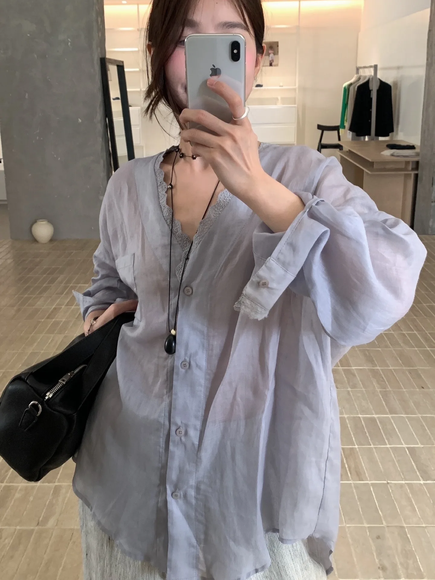 한국 스타일 여성 여름 새로운 v 넥 레이스 트림 태양 보호 셔츠 얇은 비대칭 탑 부드러운 바람 패션 심플한 디자인