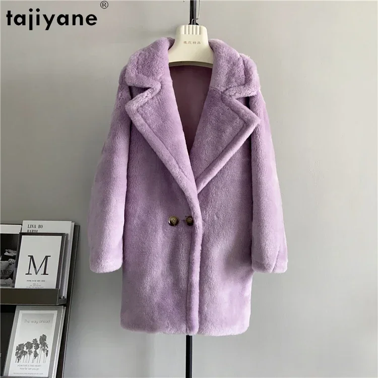 Tajiyane Fashion 100% Sheep Shearing Jacket for Women Autumn Winter Elegant Wool Coat Mid-length Fur Coat Outerwears Jaquetas