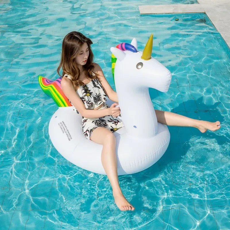 Regenbogen Pferd Aufblasbares Spielzeug Riesiger Schwimmsitz mit Griff Sommer Pool Wasser Party Schwimmbett Aufblasbarer Lounge-Stuhl