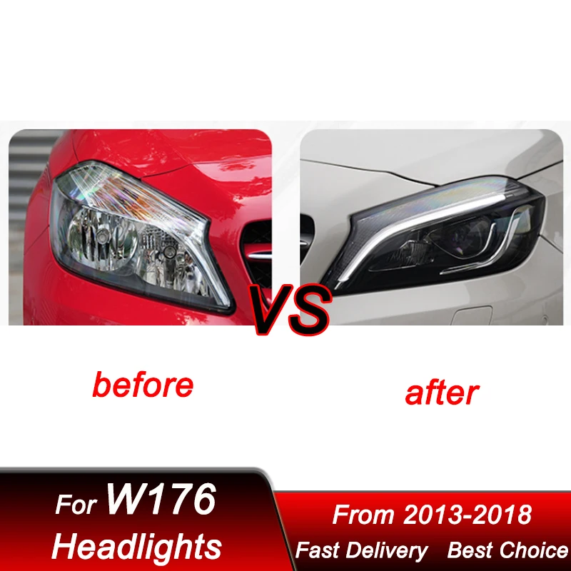 Suitable for 13-18 Mercedes Benz A-class W176 RHD LHD headlight assembly A180 modified high-end LED lens daytime running light