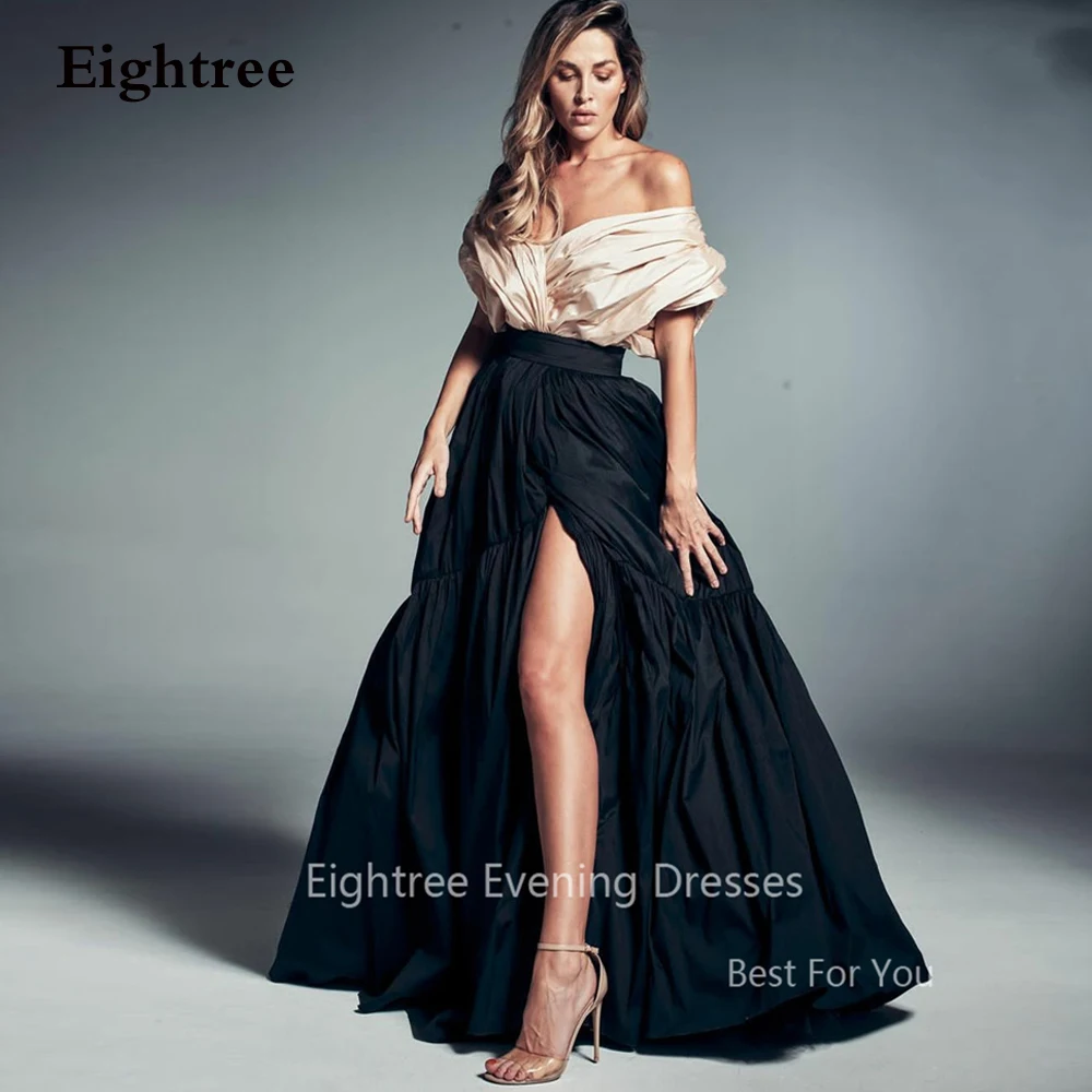 

Eightree Taffeta V-Neck Evening Dresses فساتين السهرة A-Line Sexy Side Slit Prom Dress Robe de soirée Women Party Gowns