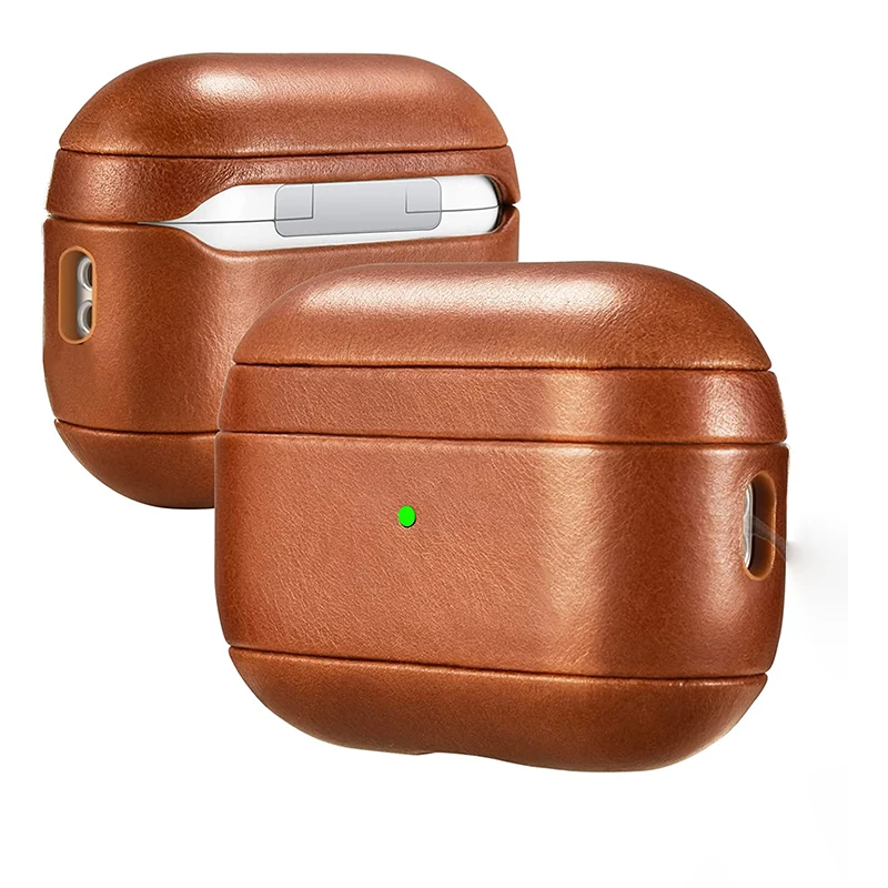 Genuine Leather Cover For AirPods Pro 2 Case Luxury Retro Leather Protective Case for AirPods Pro 2nd Generation Brown Color