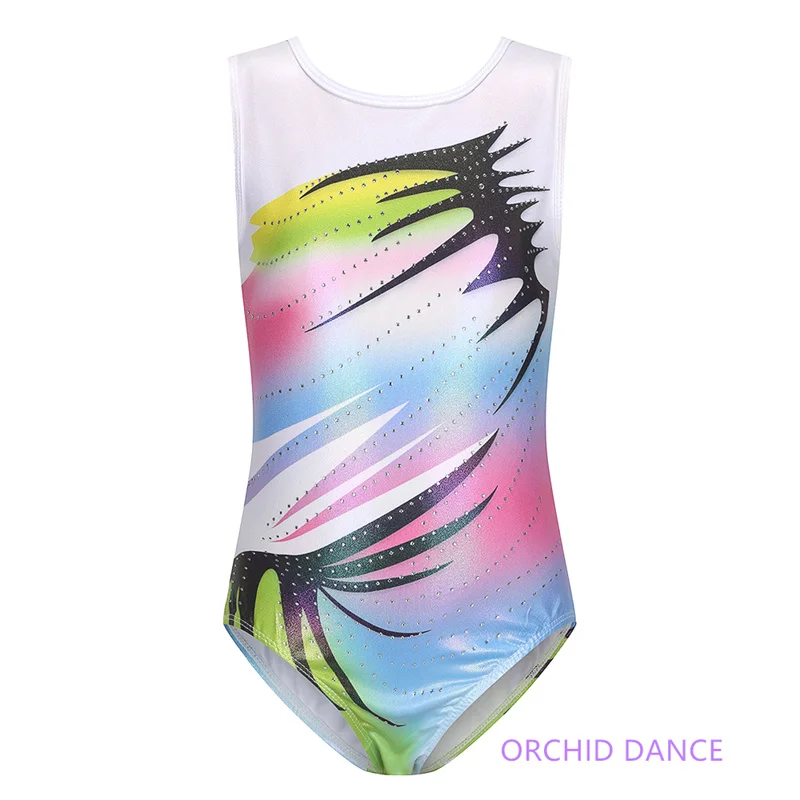 New Design High Quality Cheap Kids Girls Children Spandex Sleeveless Rhinestones Competition Rhythmic Gymnastics Leotards