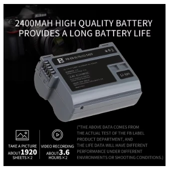 FB EN EL15 EL15C Battery and Charger Set 2400mAh for Nikon Camera Z8 Z7II Z6II Z5 D7500 D7200 D850 D780 D750 D810 D500 D610 D800