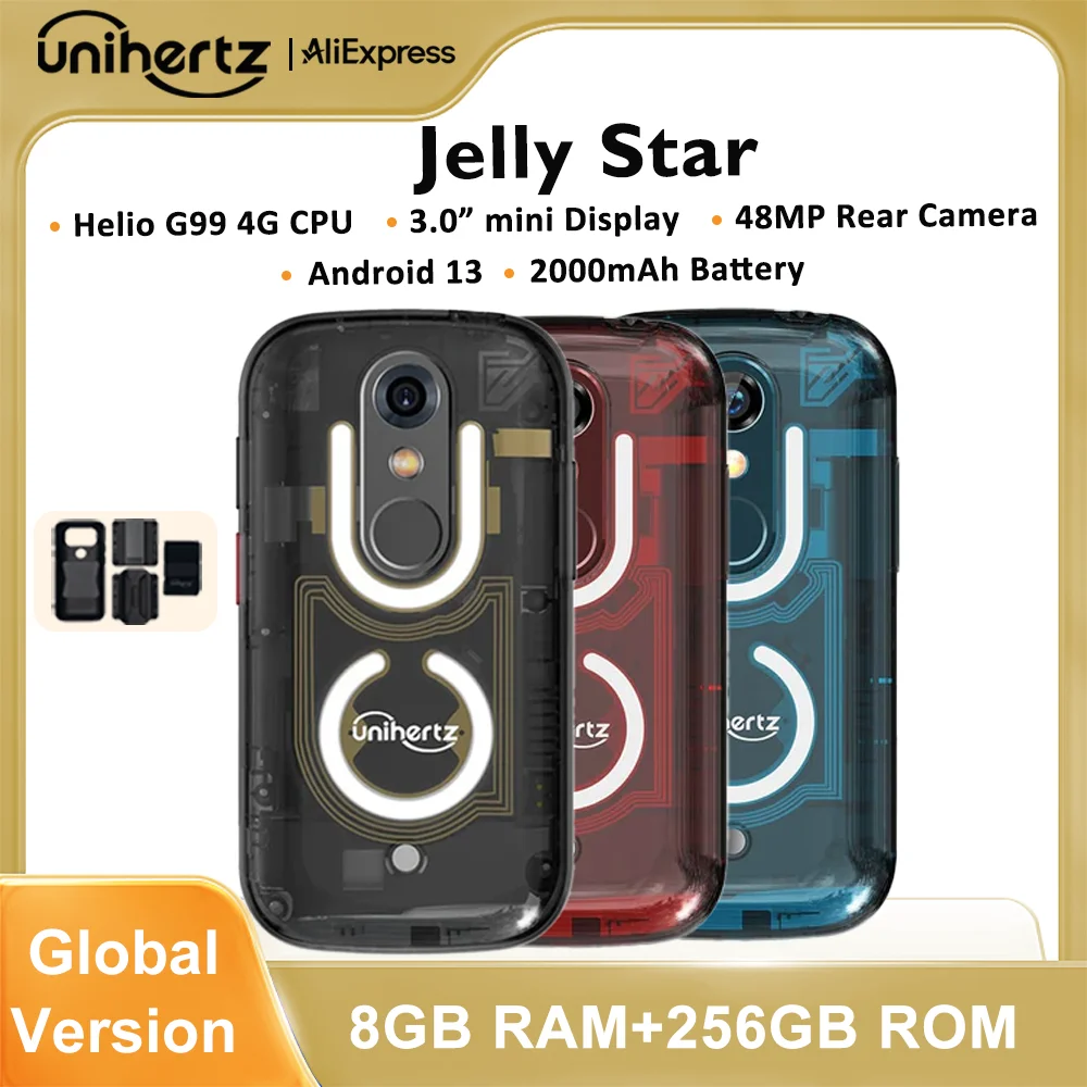 Unihertz Jelly Star Mini Smartphone Android 13 8GB 256GB lumière LED débloqué coque arrière transparente téléphones portables 48MP 3 pouces téléphone