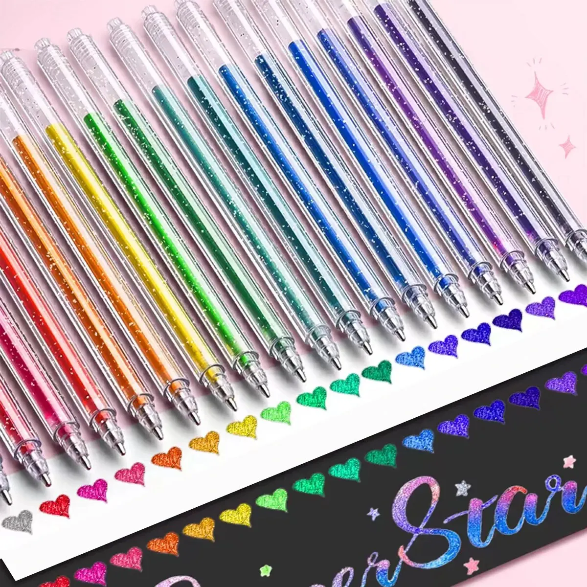 8/12/18 Color Glitter Gel Pen 1.0mm Metal Glitter Color Ballpoint Pen Paper Cardstock Diary Drawing Marking Coloring DIY Art