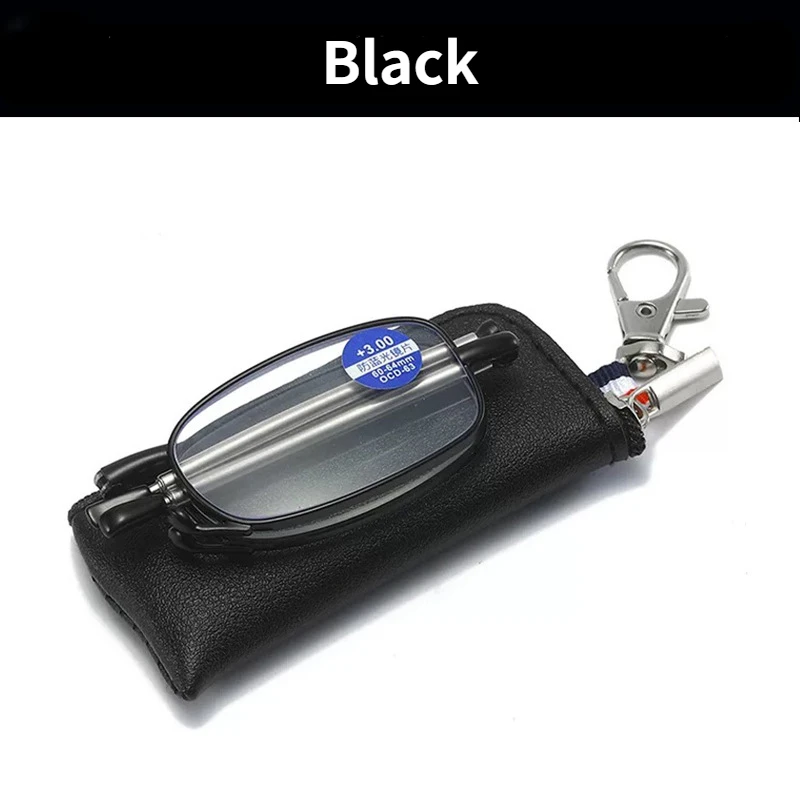 New Women Men Portable Folding Reading Glasses Keychain Antenna Anti-Radiation Anti Blue Light Eyewear Glasses with Storage Bag