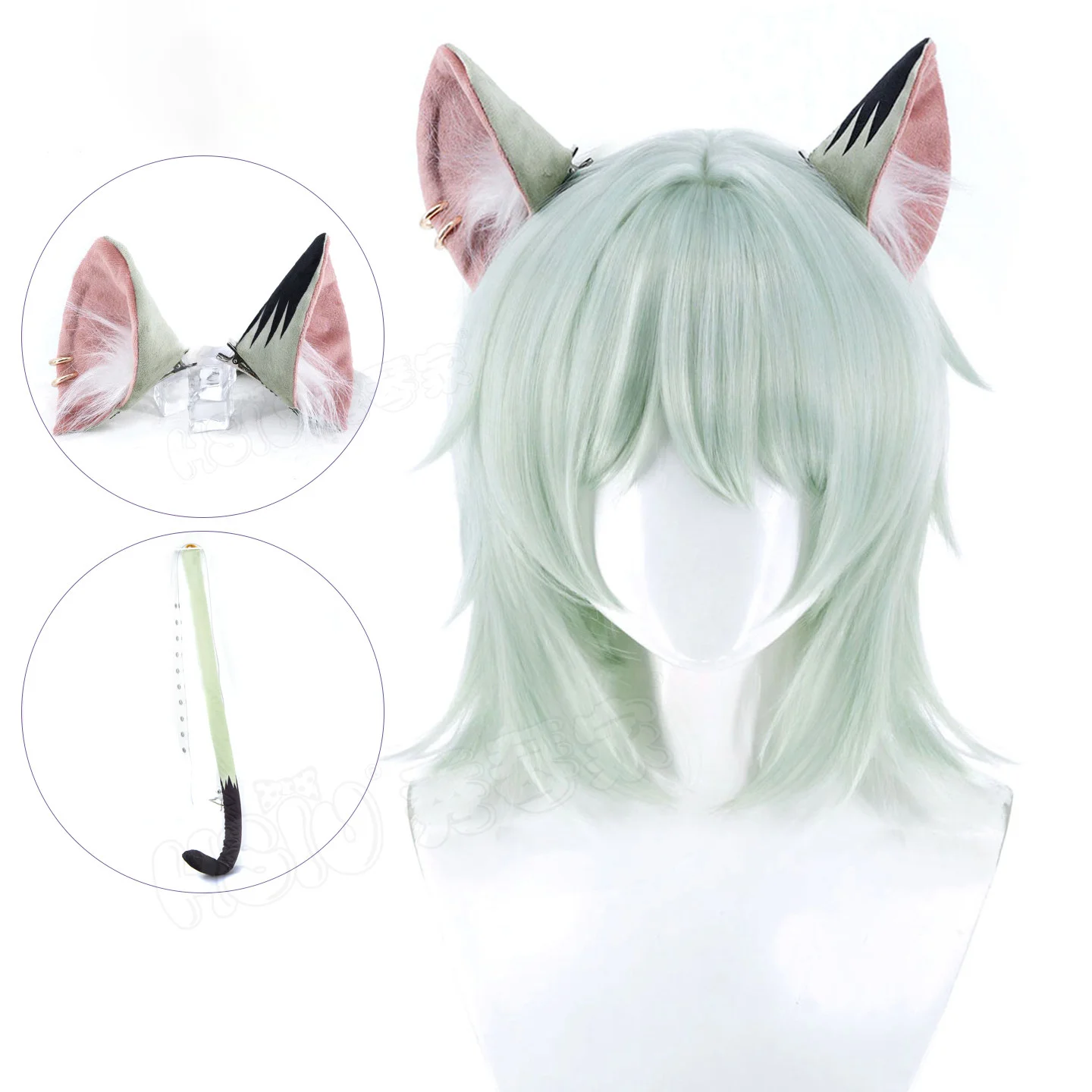 Anime Chainsmoker Cat Yaniko Satou Cosplay Wig Ear Tail For Hallowmas Comicon Party Adult Women Man