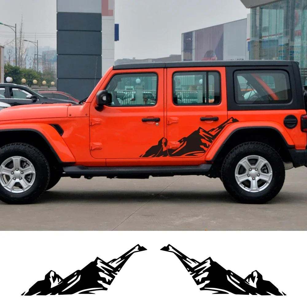 

2PCS Vinyl Stickers Car Door Side Trim Decals For Jeep Wrangler JK TJ Auto Body Decor Snow Mountain Graphics Auto Accessories