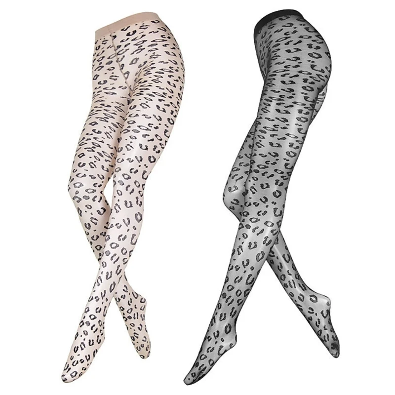 Leopard Print Silk Tights for Women Luxurious Semi Opaque Pantyhose Stockings