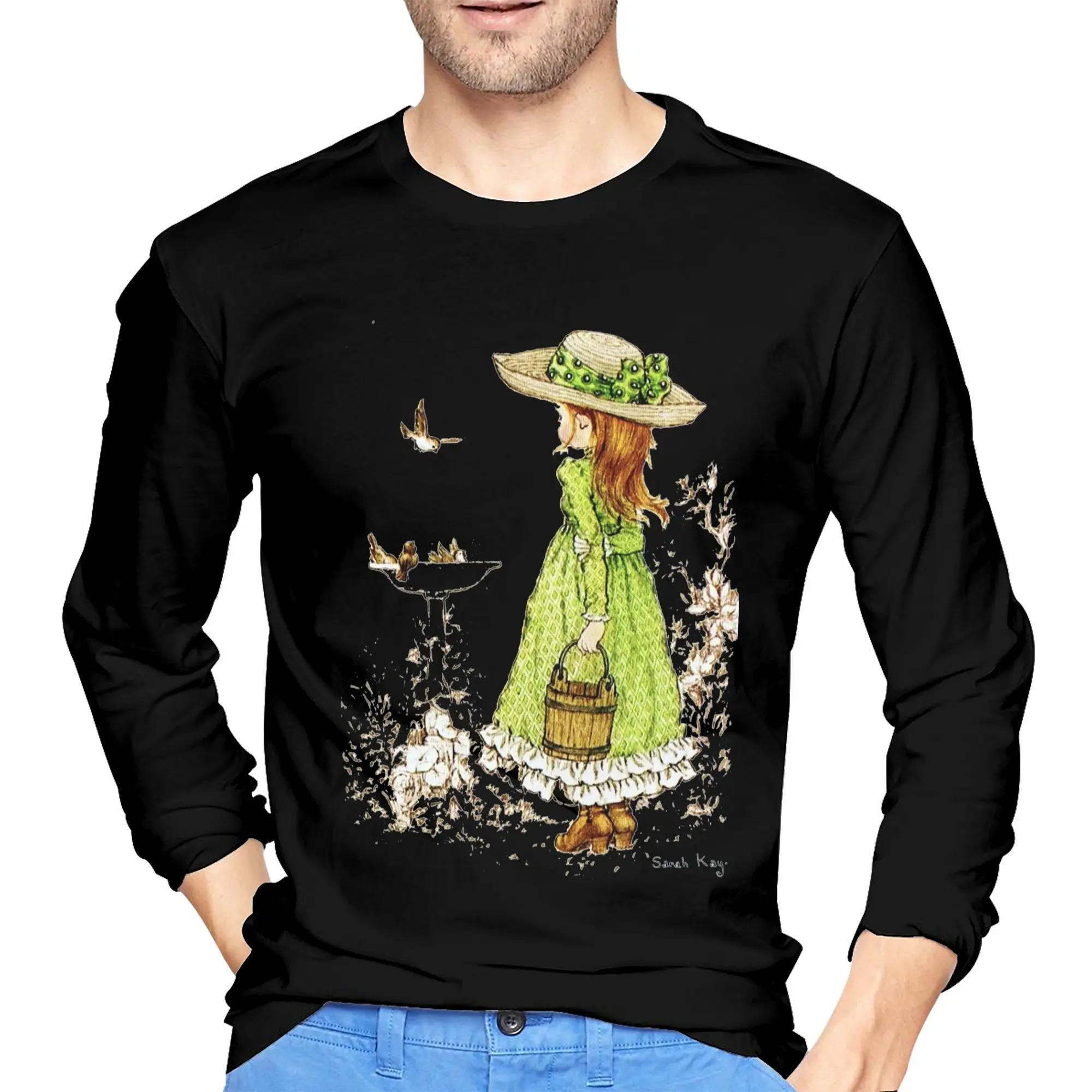 

Мужская футболка с длинными рукавами Sarah Kay Girl, модные футболки с круглым вырезом, весенние и осенние мужские топы