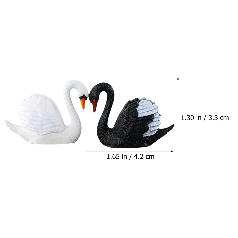 Figuras en miniatura de adorno de cisne blanco y negro, maceta, musgo, pareja romántica, figuras de plástico para amantes de los coches, 8 Uds.