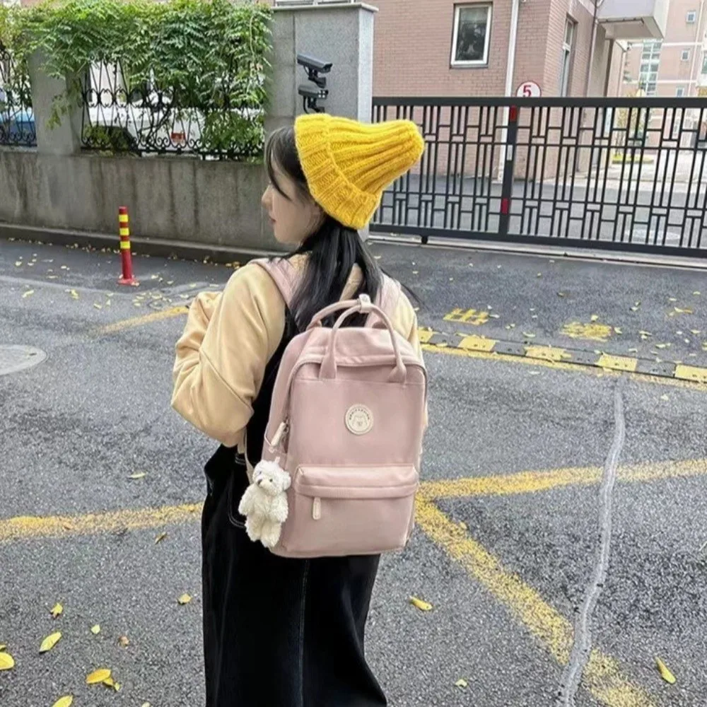 Solid Large Capacity Student Backpack Zipper Nylon Academy Girl's School Bag Multiple Colors Multi-Pocket