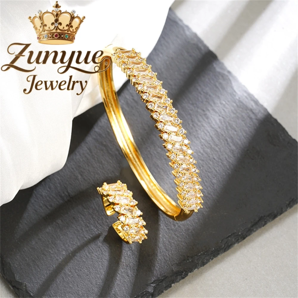 

Sand Gold Bracelet Light Luxury Set Zirconium Opening Ring Luxury Quality Jewelry Fashion Jewelry Exquisite Charms Popular Gift