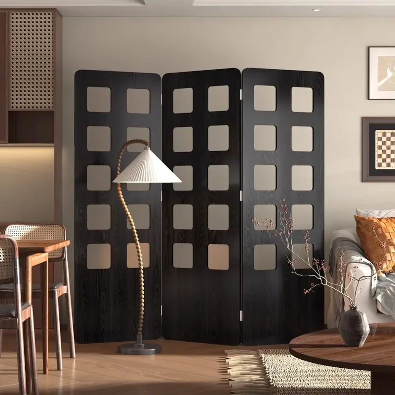 for Medieval Wabi Sabi Screen Hollow Hole Board Partition for Living Room Bedroom Study Decoration Folding Screen Movable