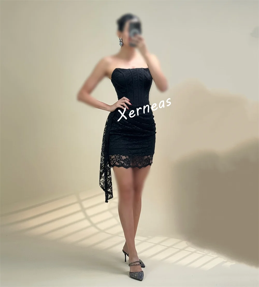 Очаровательное вечернее платье по индивидуальному заказу, кружевное прямое короткое платье без бретелек, коктейльное платье на заказ