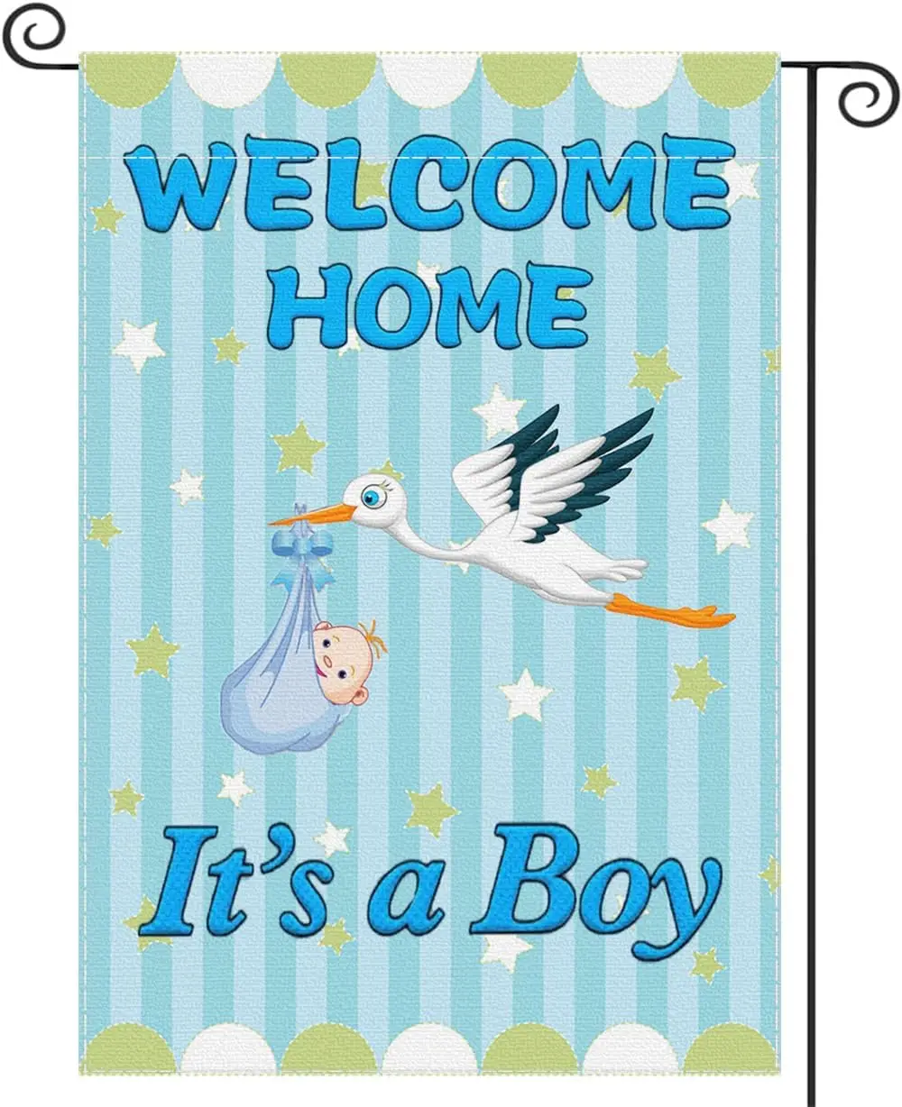 Welcome Home Baby Garden Flag Its A Boy Stork Double Sided Burlap Flags for Outside, House Newborn Baby Shower Party Indoor  uui