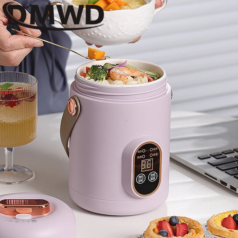 DMWD-Olla de estofado eléctrica de 1200ml, Mini taza portátil de salud, sopa de té perfumada, gachas, calentador, caldera de agua, cita en 12H, viaje