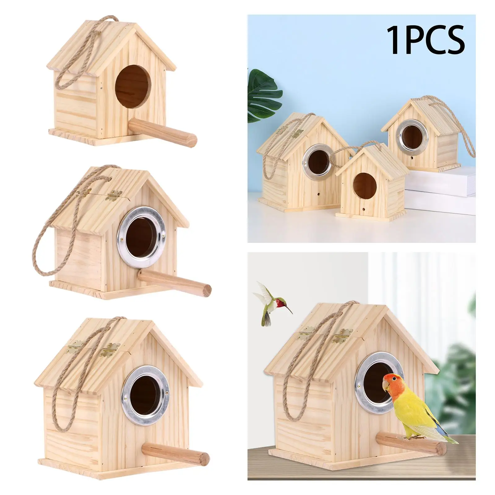 Wooden Bird House Nest Box Cottage with Perch Stand Cabin Bird Breeding Box Country for Balcony Patio Outside Cardinals Sparrow