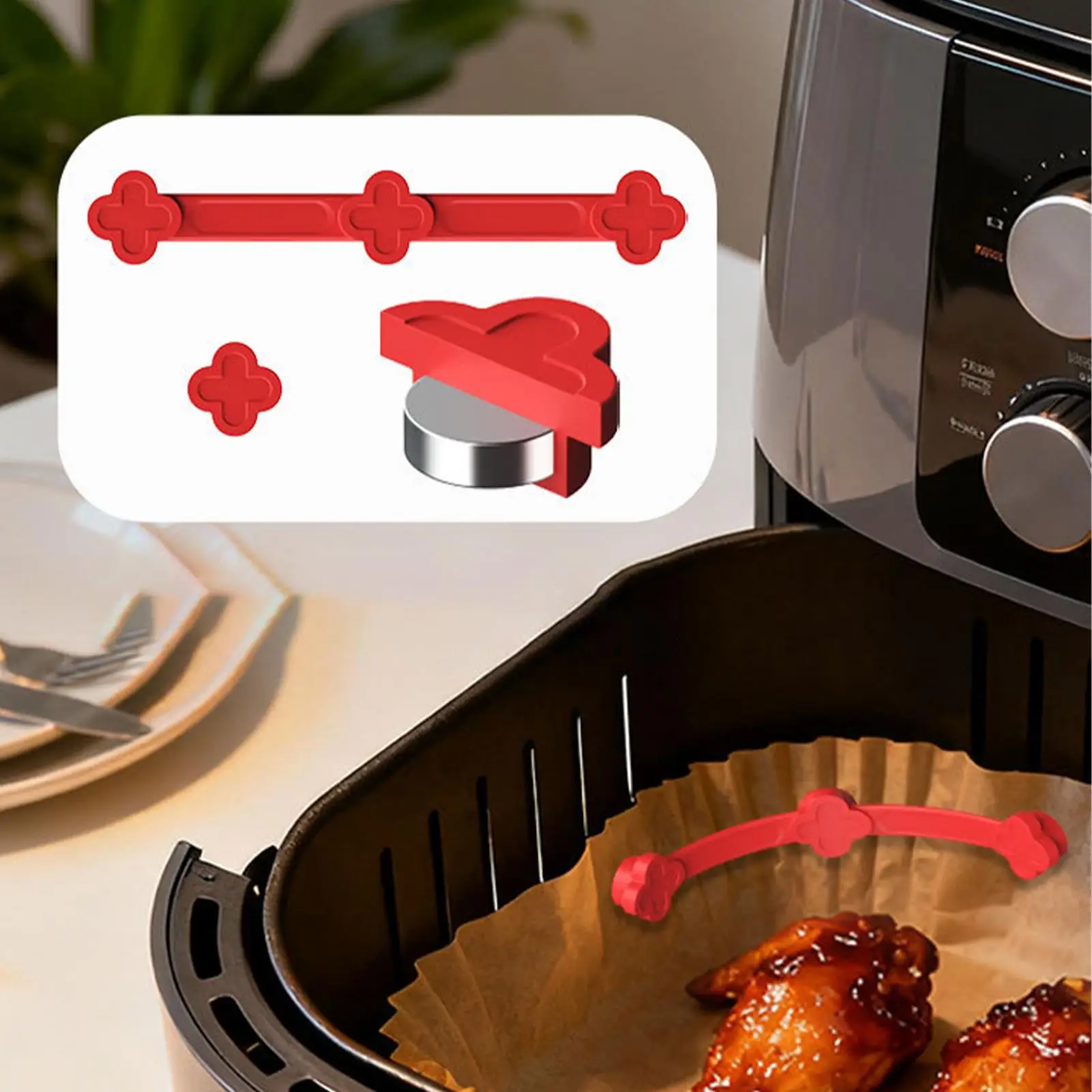 

Magnetic Silicone Airfryer Holder Fixing Buckle High Temp Reusable Air Fryer Iron Basket Liner Buckle for Parchment Paper