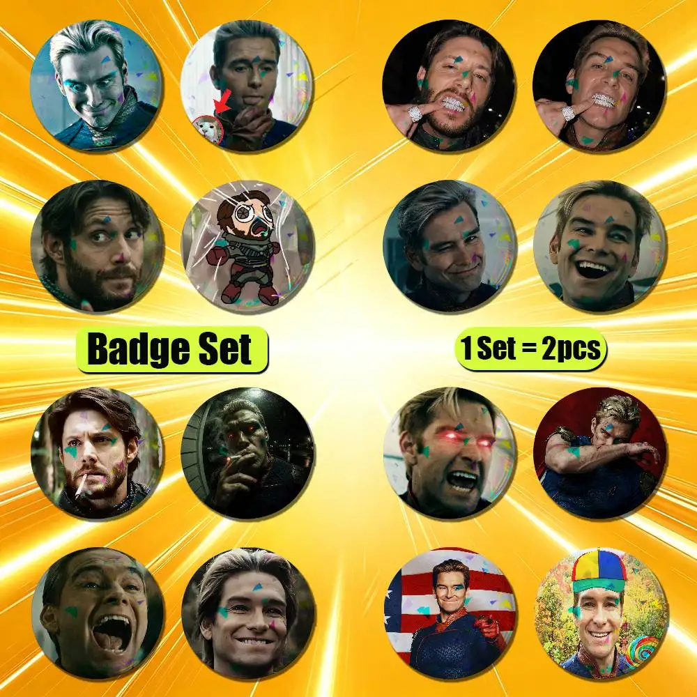 For Homelander Soldier Boy Badge Pin Insignia 2 Pcs Set Round Button Emblem Laser Film Gift 75mm Custom
