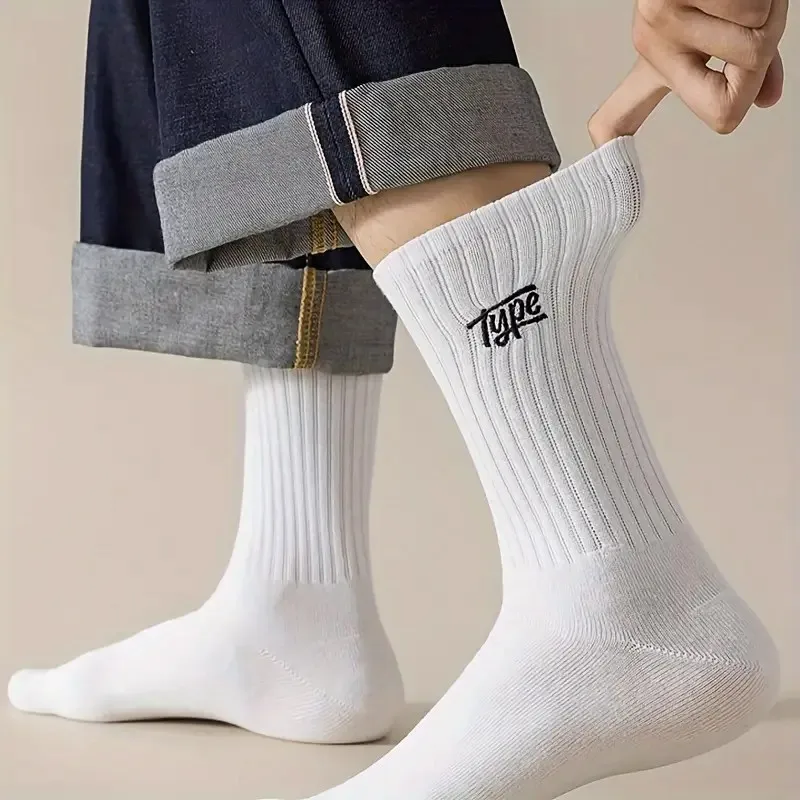 6/12 Pairs Men Anti Odor Sweat Absorbing Crew Socks Fashionable Letter Printing Soft Comfortable and Breathable Casual Socks﻿
