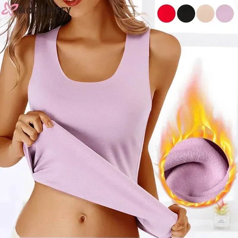 

Thermal Women Corset Sleeveless Ladies Autumn Warm Sexy Female Underwear Winter T-shirt O-neck Vest Slim Velvet Tops