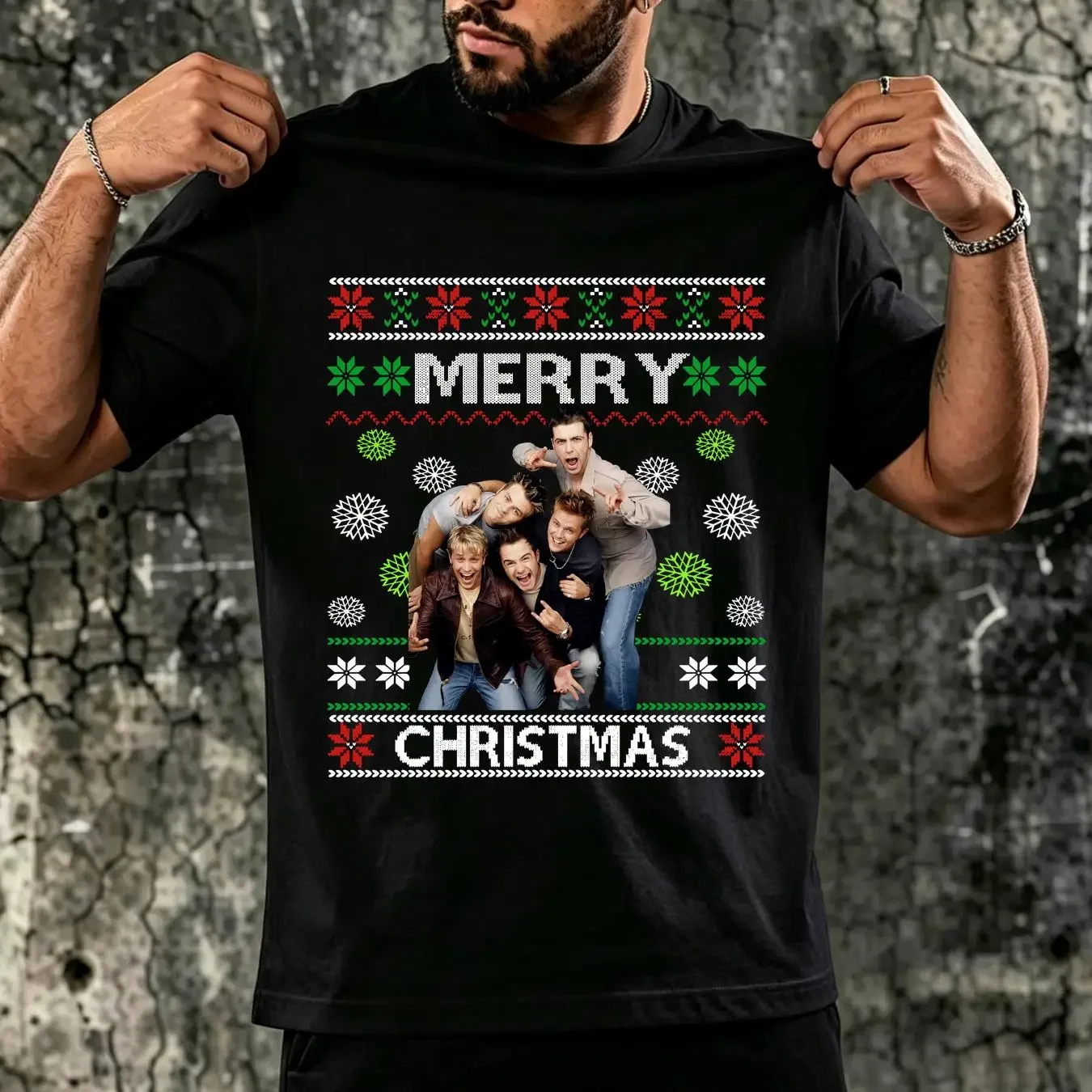washed T Shirt Ugly Merry Christmas Westlife Band  All Size CB1191 long sleeves vintage Washed streetwear Versatile Breathable