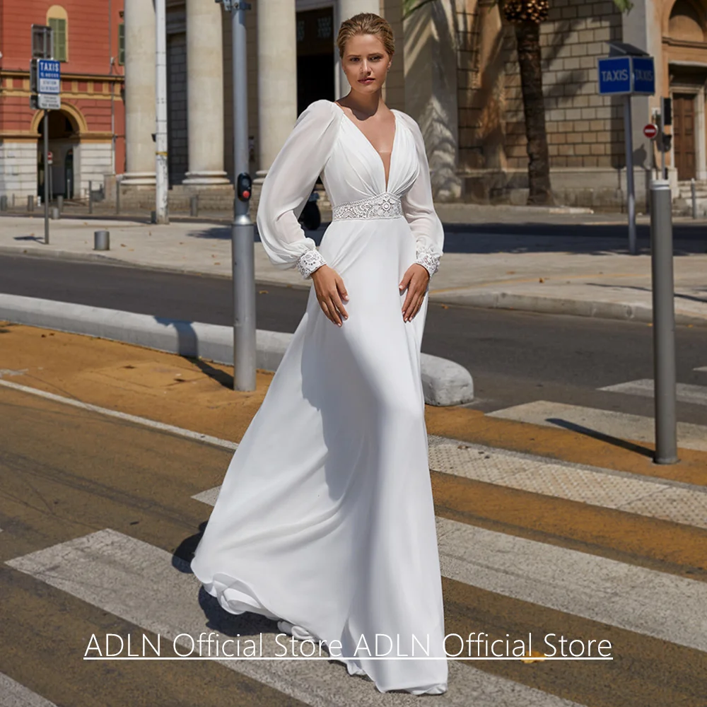 夏シフォンウェディングドレスローブデマリーカスタマイズされた V ネックパフスリーブレースバックジッパー花嫁自由奔放に生きるブライダルドレス