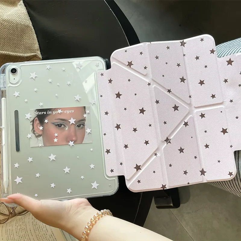 Simple Brown Star Retro Sweet Pink Tablet Case For iPad Pro 13 11th A16 12.9