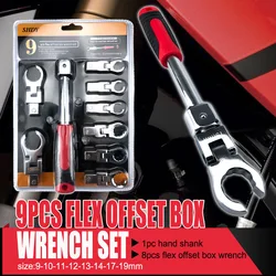 9-piece Set Detachable Flexible Head Ratchet Torque Wrench Ratchet Wrench Spanner Ratchet 180 Rotating Spanner Ratchet Wrench