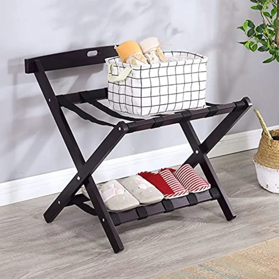 

Luggage Rack Crafted in Hardwood Foldable Wood Design Easy Assembly for Travel, Simple and Modern Storage Rack, Foldable Luggag