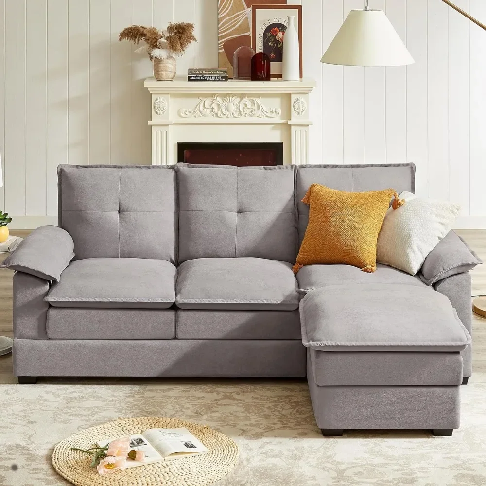 

82 Convertible Sectional Sofa, L-Shaped Comfy Cloud Couch with Reversible Chaise and Padded Armrests, Modern Polyester 3 Seat So