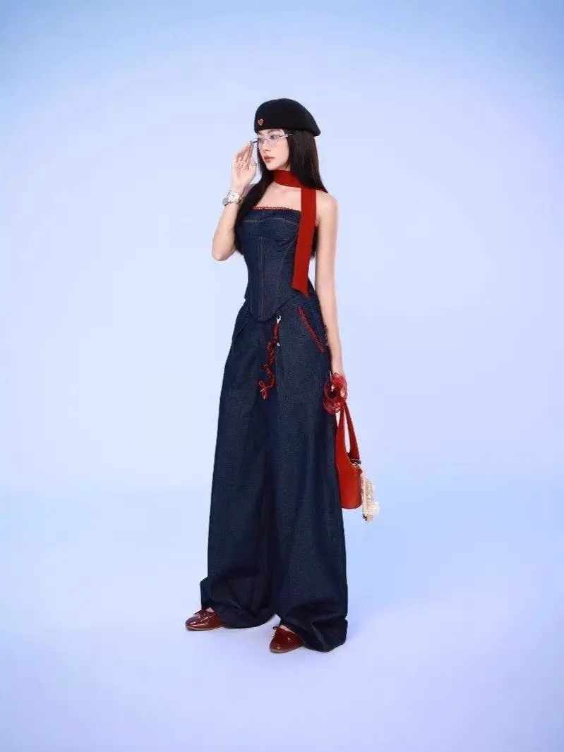 

Модный комплект: широкие брюки свободного кроя для женщин, повседневные прямые брюки со средней талией из ПВХ с вставками из ПУ