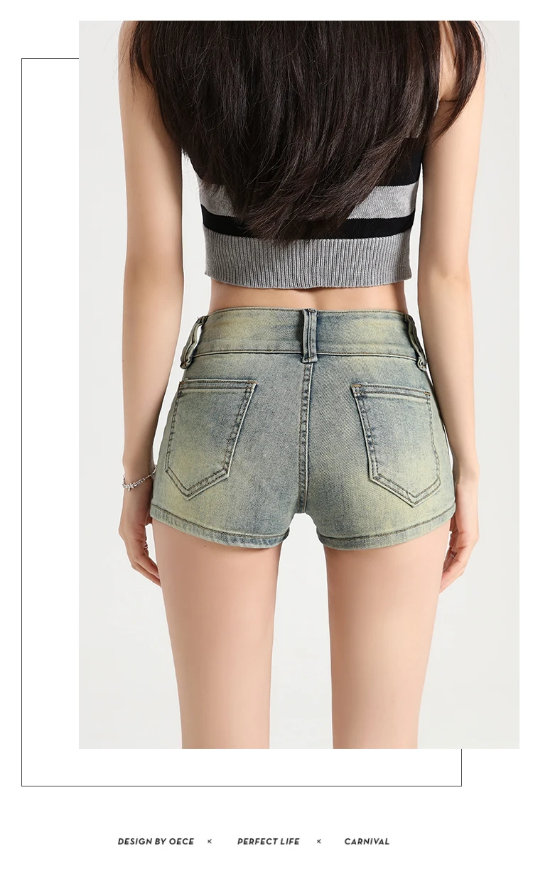 レディース ブルーデニムショートパンツ Y2K ジーンズ ショートパンツ 原宿系 ヴィンテージ ローウエスト ミニ カウボーイショーツ 2000年代風 グランジ系 2025