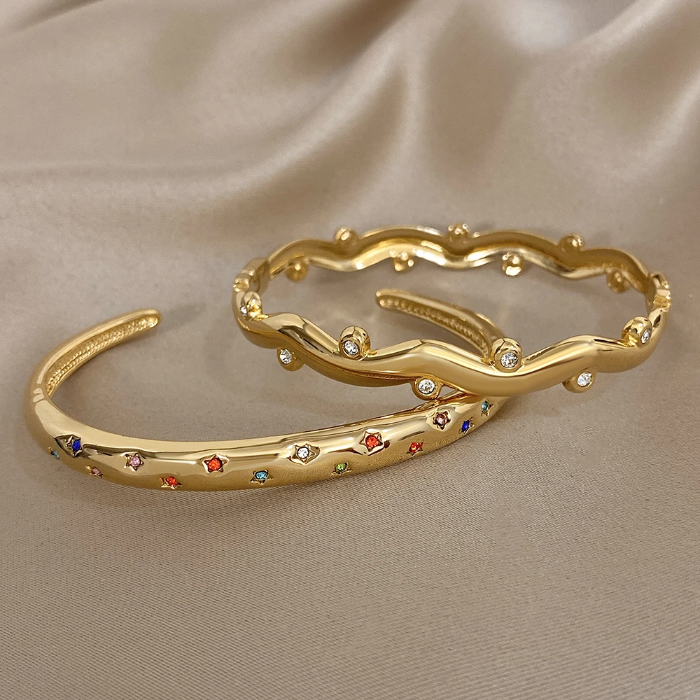 Greatera السماء المرصعة بالنجوم الملونة مكعب الزركون شغل مطعمة الكفة سوار للنساء سحر الذهب اللون ضوء مجوهرات شخصية فاخرة #3