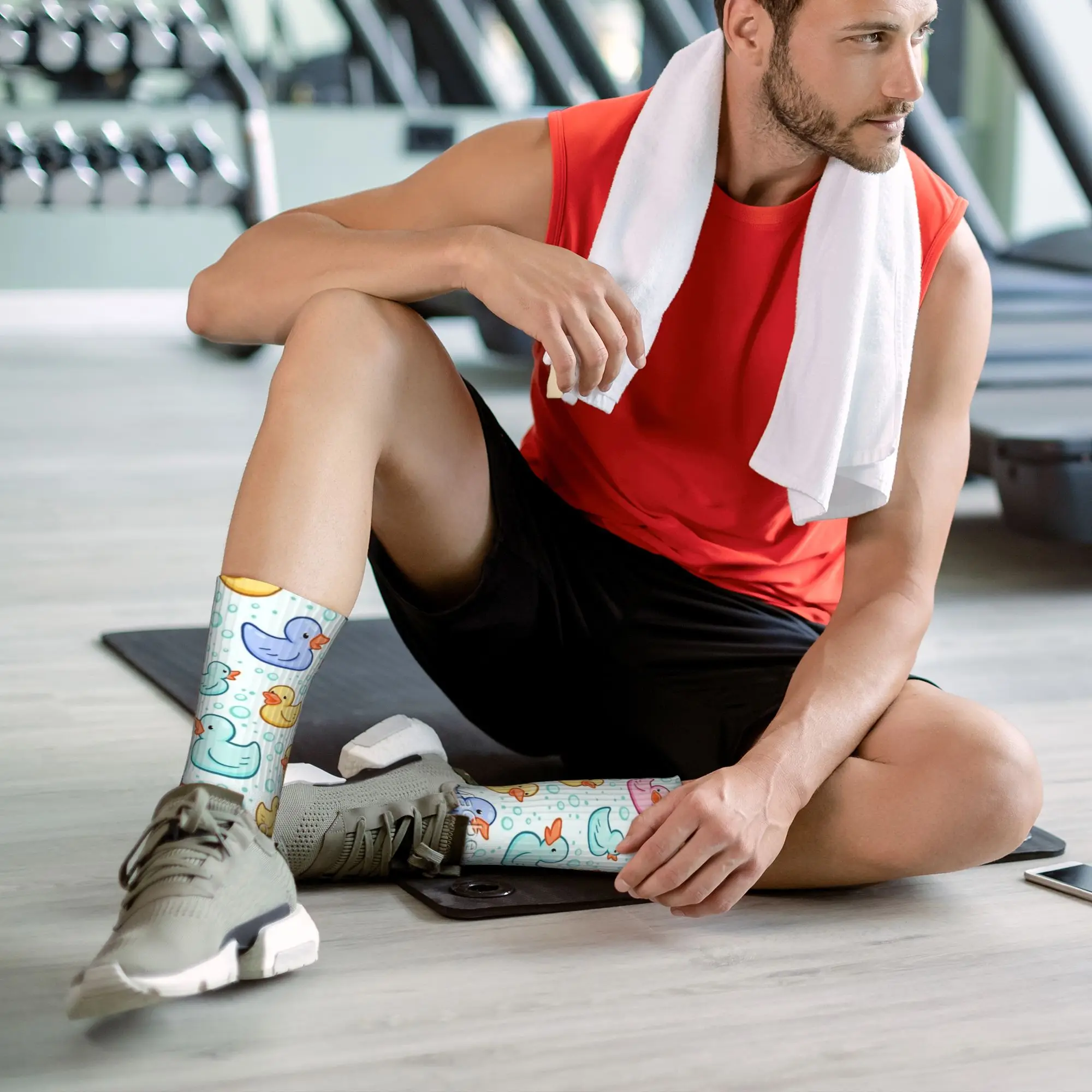 カラフルなラバーダックストッキング大人男性靴下通気性エレガントな靴下春登山ノンスリップグラフィックソックス誕生日ギフト