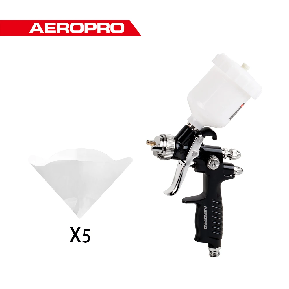 

AEROPRO HVLP Spray Gun A606 Pro+5 paper funnels Touch Up Series Auto Refinishing Air Spray Gun 1.0mm Nozzle Gravity Feed 100cc