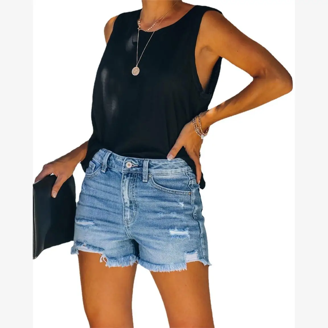 Denim strappato da donna Casual orts Asimmetrico Pendolarismo Sle l Vita Pantaloni a gamba dritta Stagione estiva Regular Thin