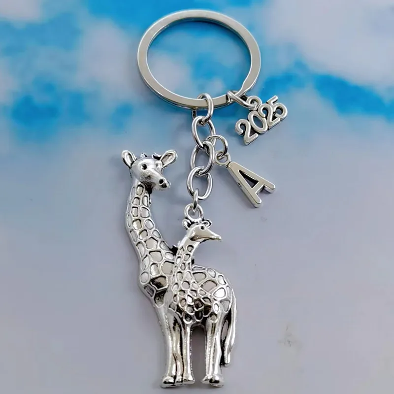 New A-Z Letter Lovely Key Chain Running Giraffe Deer Pendant DIY Men\'s Car Key Chain Jewelry Gift