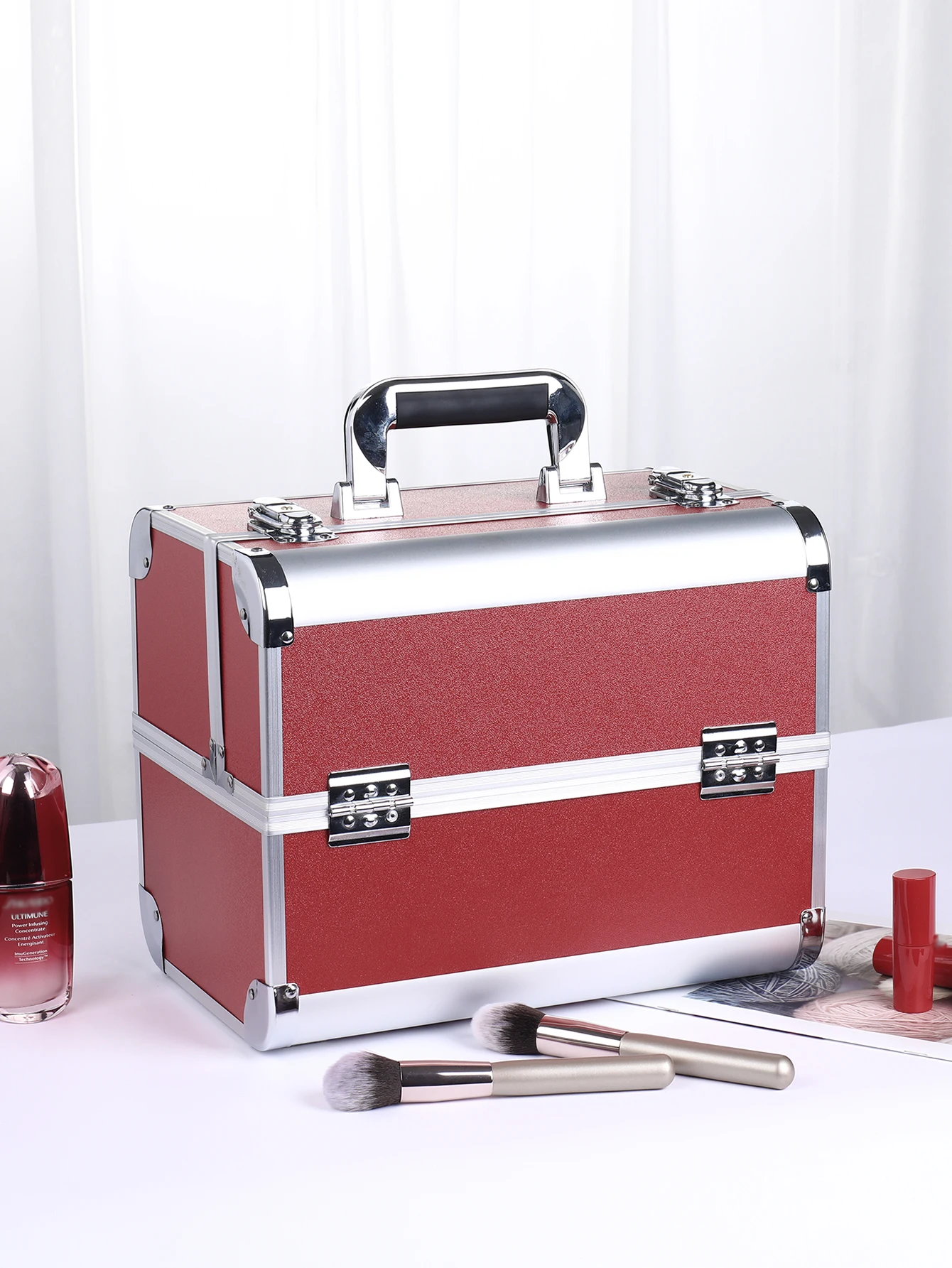 Makeup Train Case Aluminum Alloy Case Pedicure Tool Box with Handle Cosmetic Box Portable Makeup Case Organizer