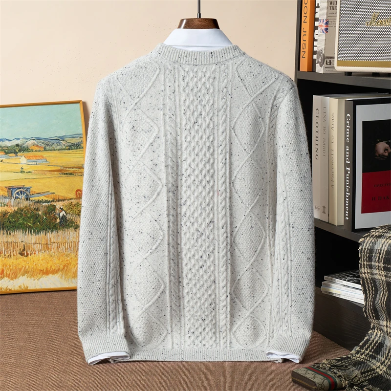 Maglione in puro cashmere 100% doppio ispessito, girocollo, camicia base lavorata a maglia in filato da uomo, per capispalla casual