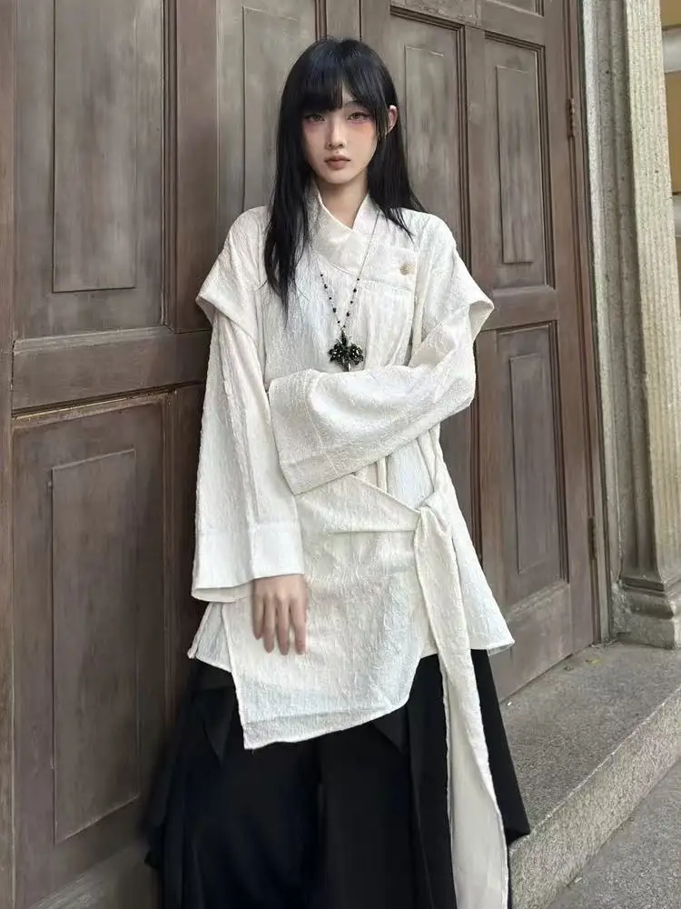 Unisex Long Sleeve Shirt Simple Design Spring Summer New Chinese Style No Gender Jacket Outerwear Polyester Fiber Easy Care