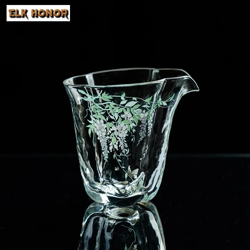 210ml High-end Wisteria Flower Glass Tea Pitcher Exquisite Malus Ice Crystal Cha Hai Justice Cup Green Tea Drinkware Accessories