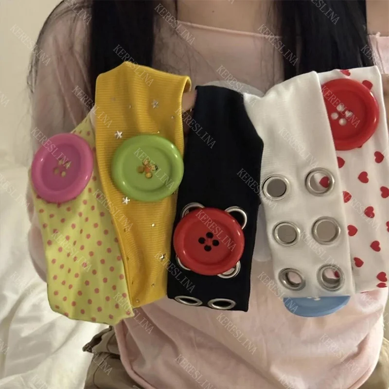 Kawaii Y2K Retro Button Decoration Summer Women's Tie-up Hair Accessory 2000s Aesthetic Versatile Casual Women's Hair Accessory