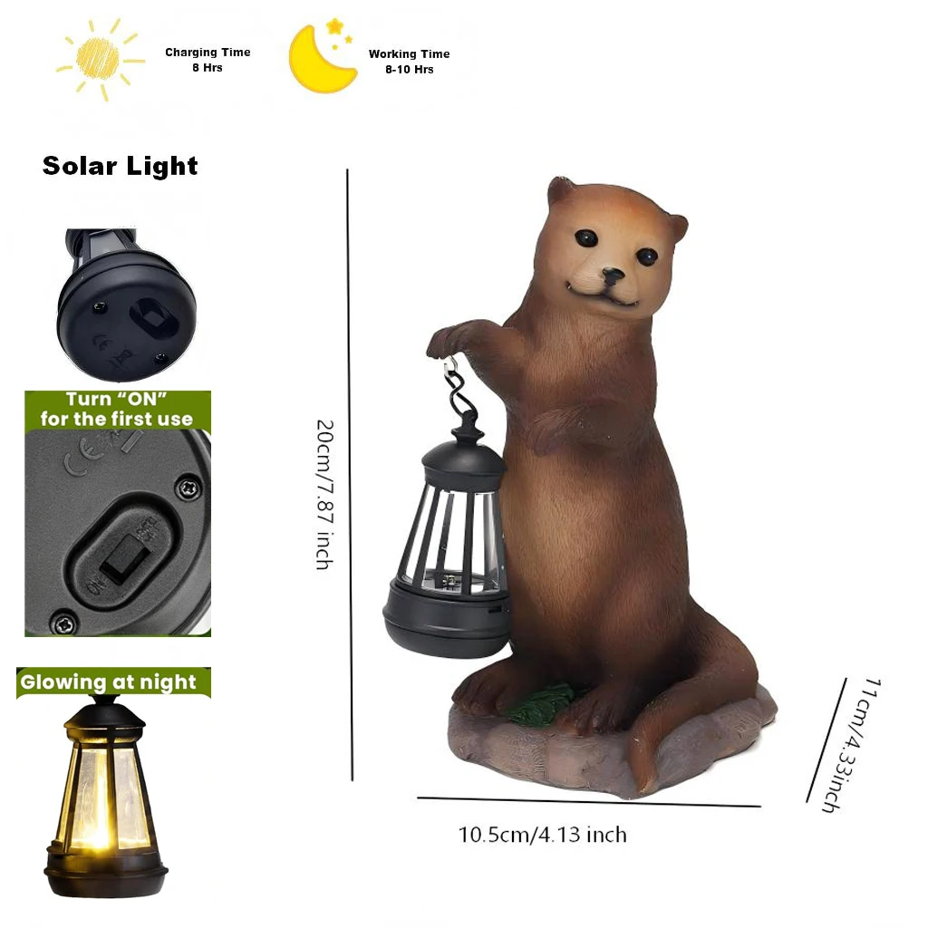Solar Otter Garden Statue Lantern Light Outdoor Waterproof LED Animal Figurine Lawn Lamp Yard Patio Pathway Landscape Decor