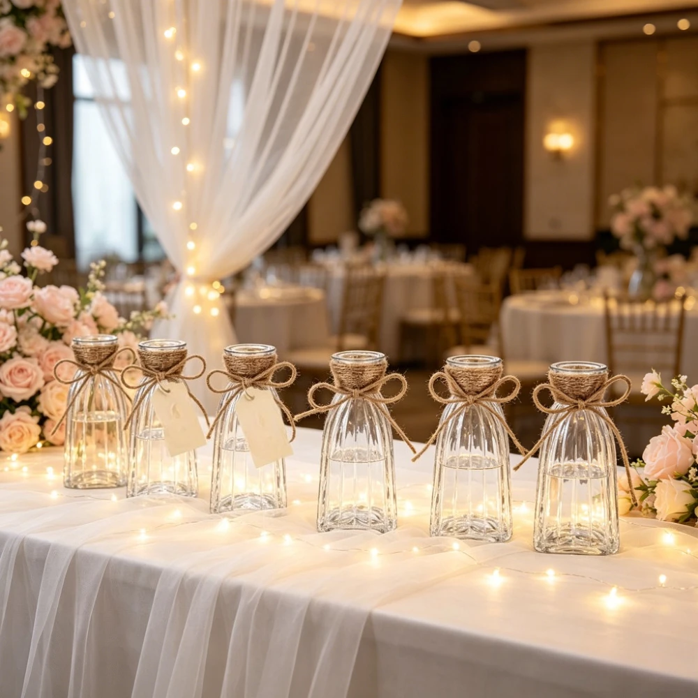 6/10/12Pcs Mini Clear Glass Bud Vases Vintage Embossed Bud Vase for Floral Arrangement Wedding Table Home Office Decor