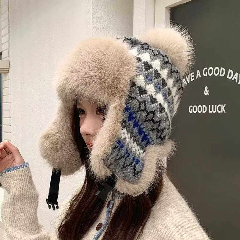 Fashion Basin Hat Ear Protect Thick Fleece Winter Hat Wind Resist Soft Knit Knitted Hat Lady Wear